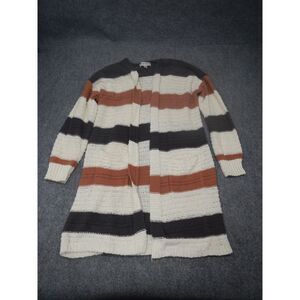 Knox Rose Striped‎ Long Cardigan Sweater Womens Medium Cozy Soft Knit Open Front